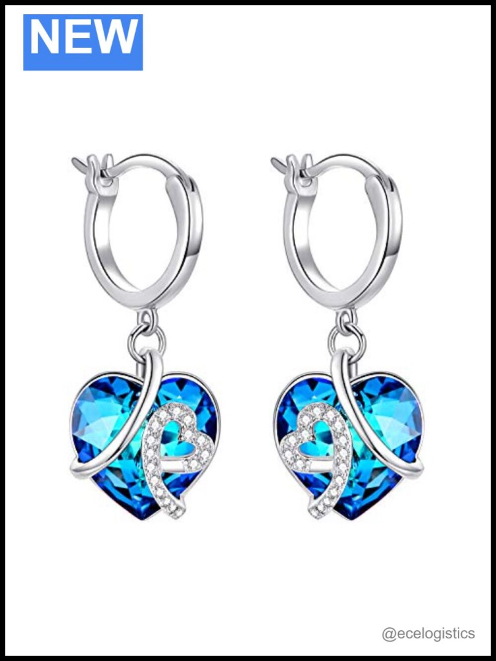 Sterling Silver Heart Crystal Dangle Earrings